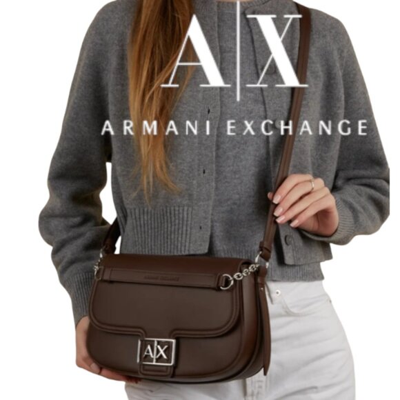 Armani Exchange Brown saddle messenger Crossbody Bag – AX Logo Clasp, NWT - Picture 1 of 13